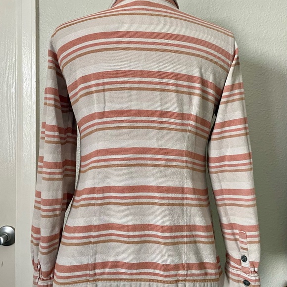 Patagonia Striped Shirt Jacket Top Sandstone & Rust Tones Organic Cotton Size 8 - Picture 4 of 15